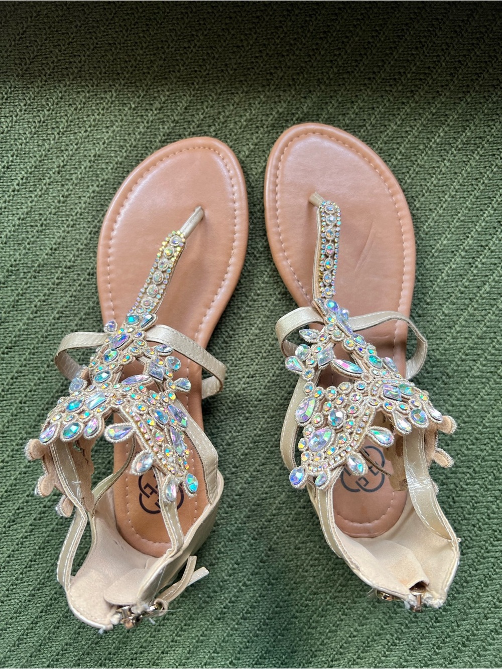 Daisy Fuentes Gold Jeweled T-Strap Sandals